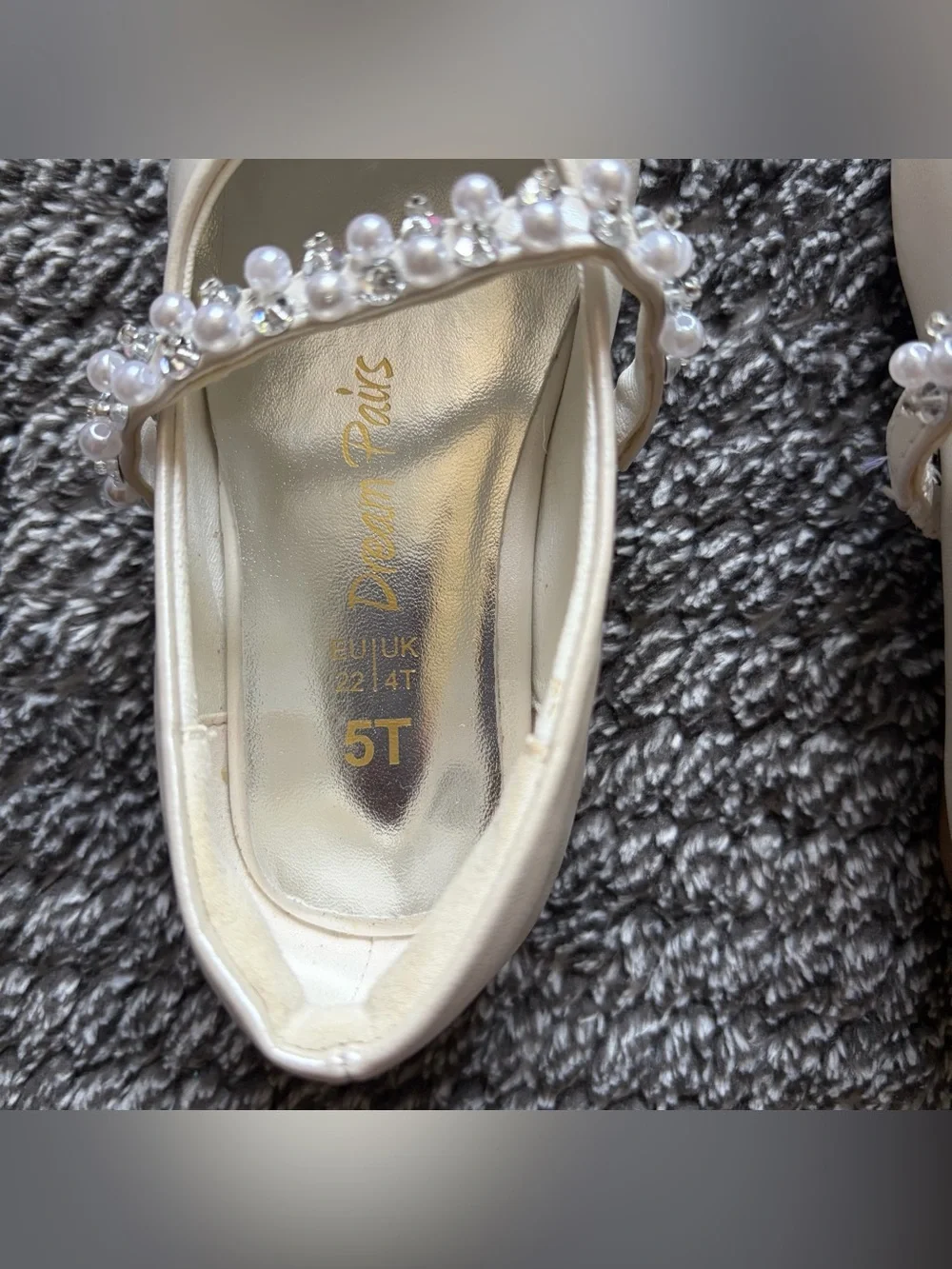 Dream Pairs Girls Size 5 Fashion Dress Flats - Ivory Slip On Rhinestone Shoes